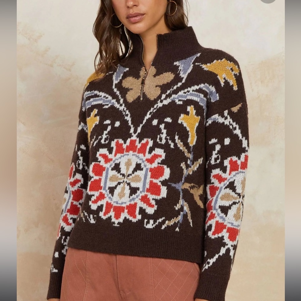 CURRENT AIR Jacquard floral zip sweater. Fits a true S.